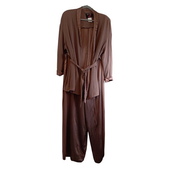 MONDI GALA Vintage Suit Set XL Satin Flowy Pants Belted Top Jacket Dressy Event - Picture 2 of 16